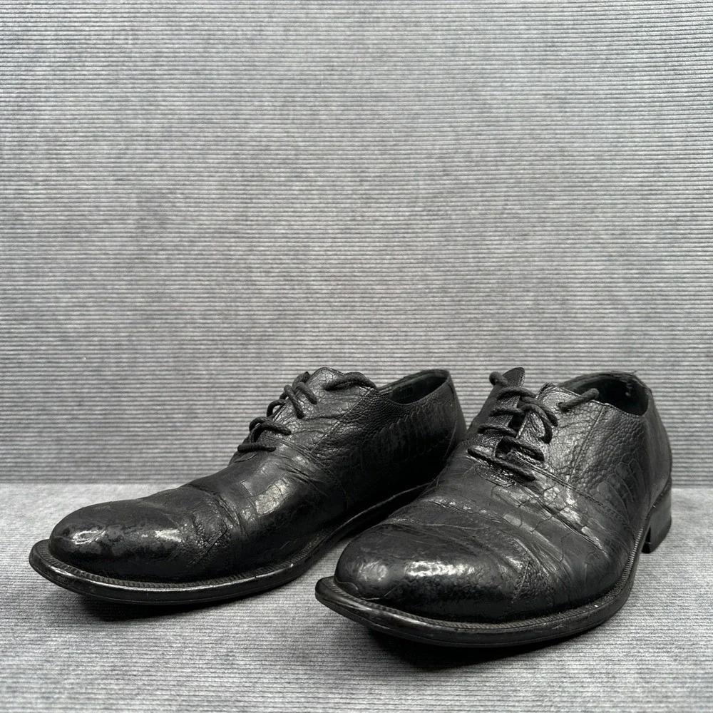 David‎ Eden Mens Black Exotic Ostrich Crocodile Embossed Leather Oxfords 10.5